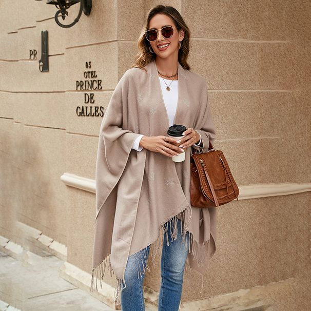 2024 New Warm Sunscreen Sunshade Tassel with Hot Diamond Pearl Plant Solid Color Cape Shawl_voghion.com