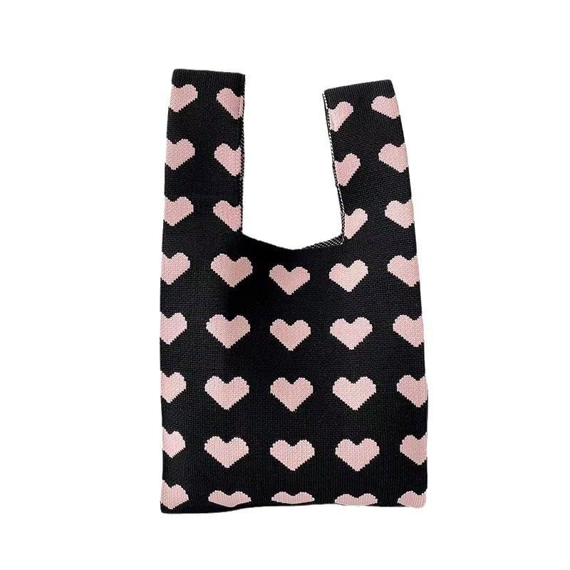 Velkokapacitní malá taška dámská pletená přenosná taška tote s láskou, přenosná úložná taška v korejském stylu, jednobarevná taška přes rameno_voghion.com