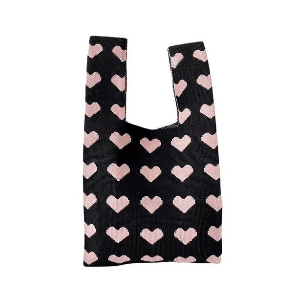 Velkokapacitní malá taška dámská pletená přenosná taška tote s láskou, přenosná úložná taška v korejském stylu, jednobarevná taška přes rameno_voghion.com