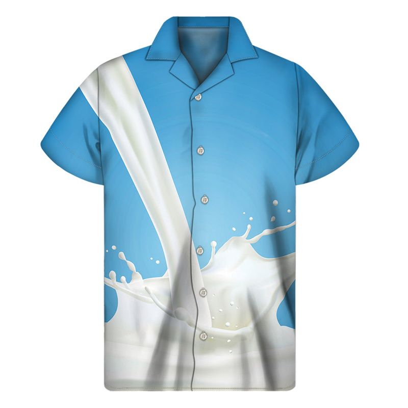 Kaffeebohnen-Milch-Grafik-Hawaiihemd für Herren mit 3D-Druck, Harajuku-Mode, kurzärmelige T-Shirts, Street-Oversize-Bluse mit Knöpfen_voghion.com