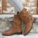 2022 Winter new foreign trade plus size mid-calf boots Women's Round Toe Flat belt buckle Martin boots motorcycle boots in stock_voghion.com