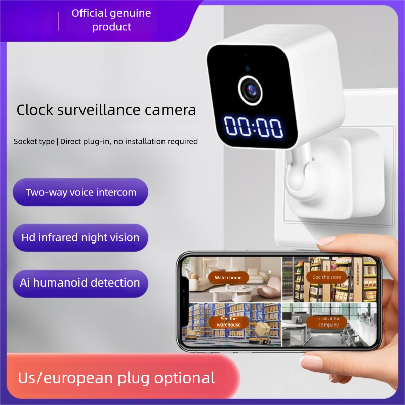 Clock Socket Surveillance Camera Plug Home Indoor Wireless WiFi Mobile Remote Night Vision HD_voghion.com