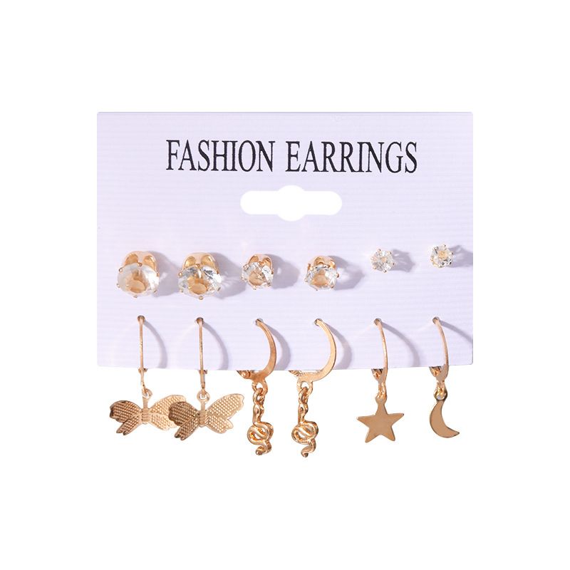 vendita calda moda coreana farfalla Perla 6 paia di orecchini set semplici orecchini geometrici in metallo_voghion.com