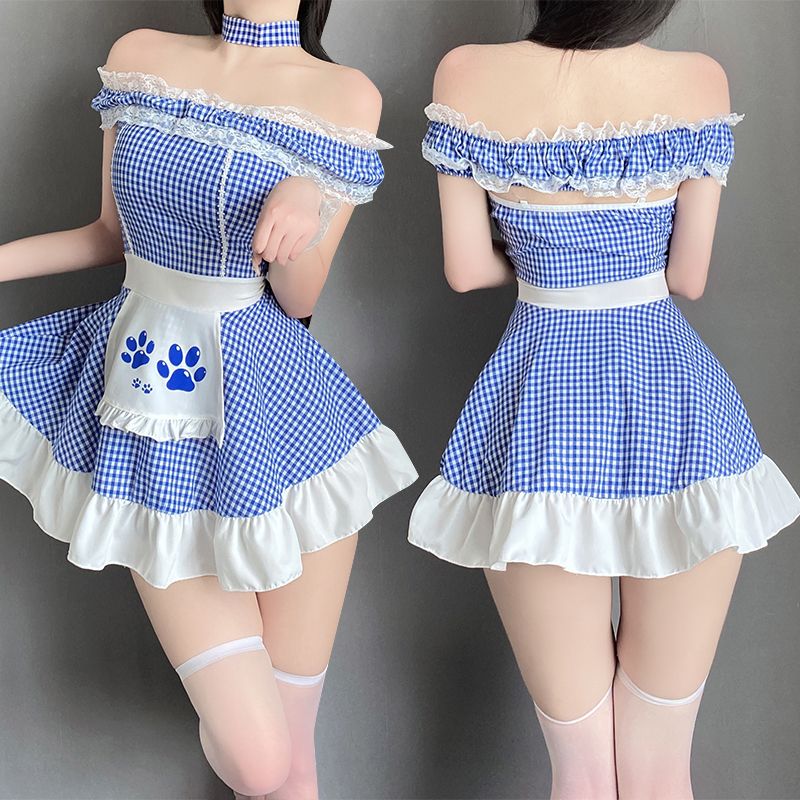 Lenjerie sexy, halat de serviciu în carouri pentru femei, set uniformă fără dezbrăcare_voghion.com