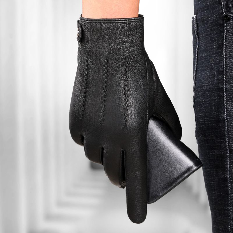 Leather gloves for men autumn and winter warm and thick velvet driving and riding simple business handsome tide_voghion.com