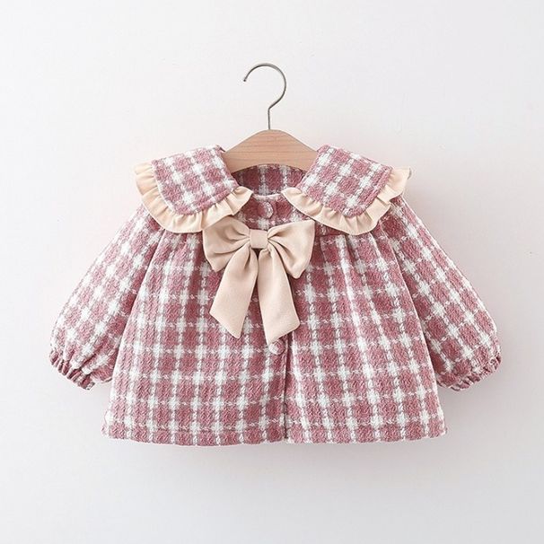 Casaco estilo coreano para meninas, manga comprida, xadrez, roupa quente para meninas de 0 a 3 anos_voghion.com