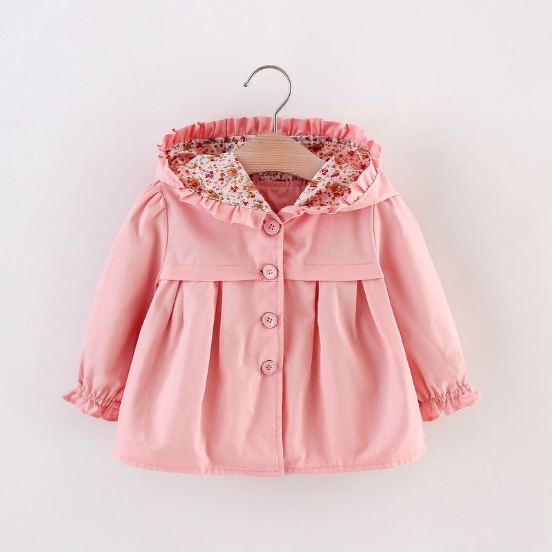 Spring Girls New Trench Coat Korean Style Coat Wind Long Sleeve Pure Color Single Breasted Long Coat Baby Clothing for 0 Months To 3 Years Old Girls_voghion.com