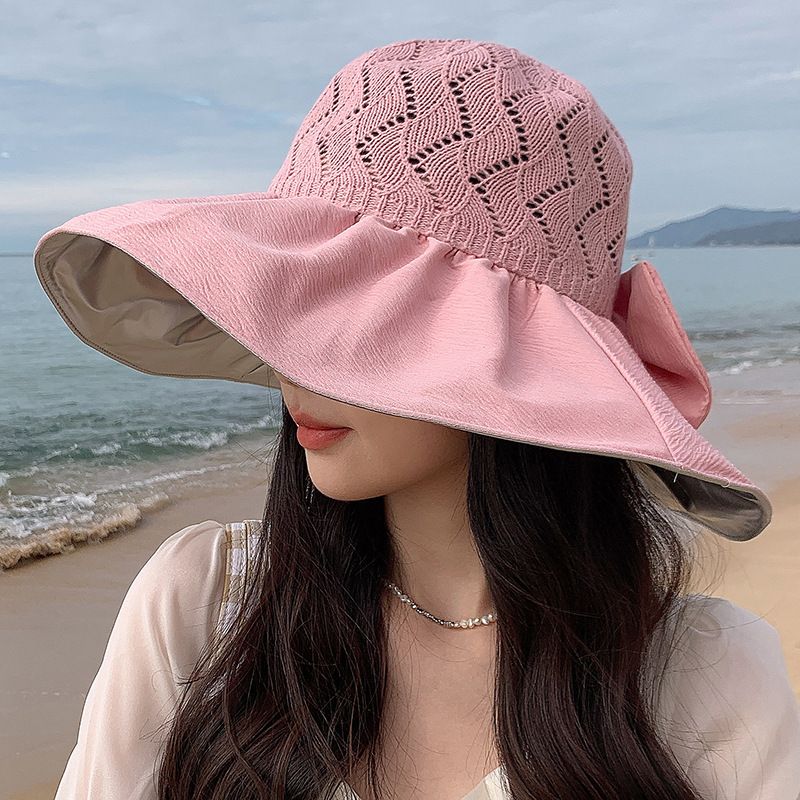 New Bow Children's Summer Colorful Glue Coating Hollow Cloth with Large Eaves Fashionable Sunshade Fisherman's Hat_voghion.com