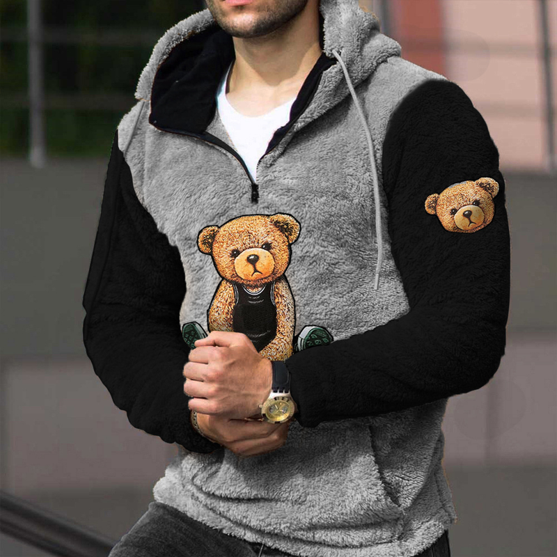Herrenbekleidung Teddybär warmer doppelseitiger Fleece-Kapuzenpullover für Herren im Freien, lässiger Kapuzenpullover_voghion.com