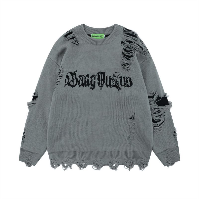 Herrenbekleidung Lazy Crocheted Hole Sweater Herren Rundhalspullover Lockerer Langarm-Freizeitpullover im europäischen und amerikanischen Stil_voghion.com