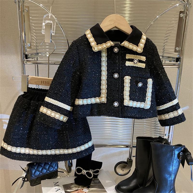 Flickor Liten Doftande Wind Coat Kjol Set Temperament Höst Och Vinter Bomull Baby Flickor Barn Kjol Tvådelad Set_voghion.com