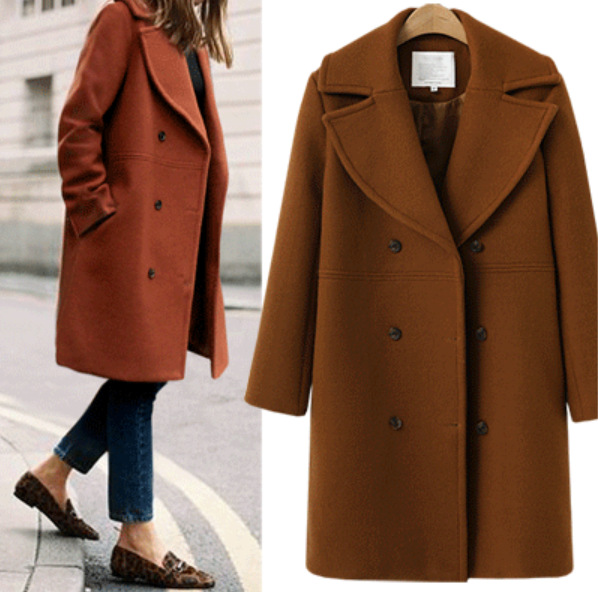 Autumn and winter large size women's woolen coats women's double-breasted mid-length windbreaker woolen coat _voghion.com