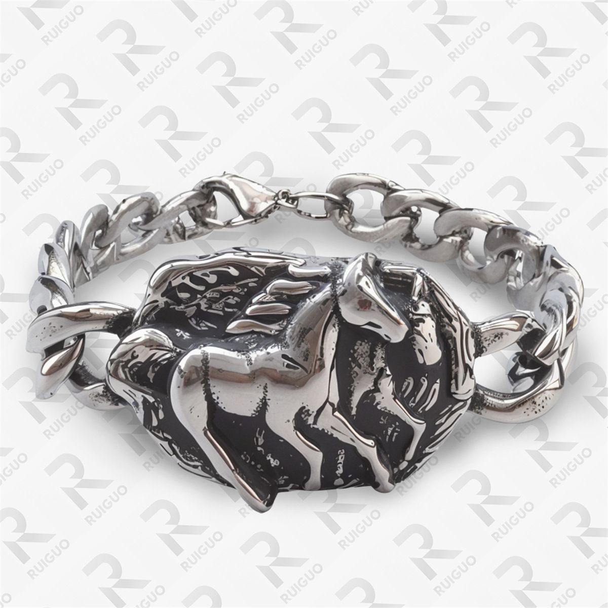 Bracciale a maglie cubane in acciaio inossidabile con motivo a croce - Gioiello in stile punk per uomo_voghion.com