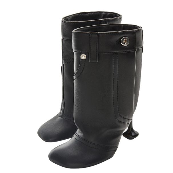 New Style Denim Washed Large Size Side Zipper Bare Slip-On Square Toe Unisex Fashion Boots_voghion.com