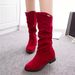 Autumn Winter Short Long Heel Hidden Wedge Flat Sole Suede Mid-Calf Women's Boots_voghion.com