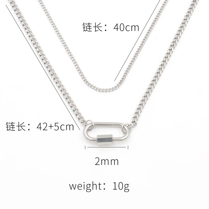 Collana impilabile a doppio strato con fibbia ovale geometrica, con catena a clavicola in acciaio al titanio, leggera e di lusso, per donna_voghion.com