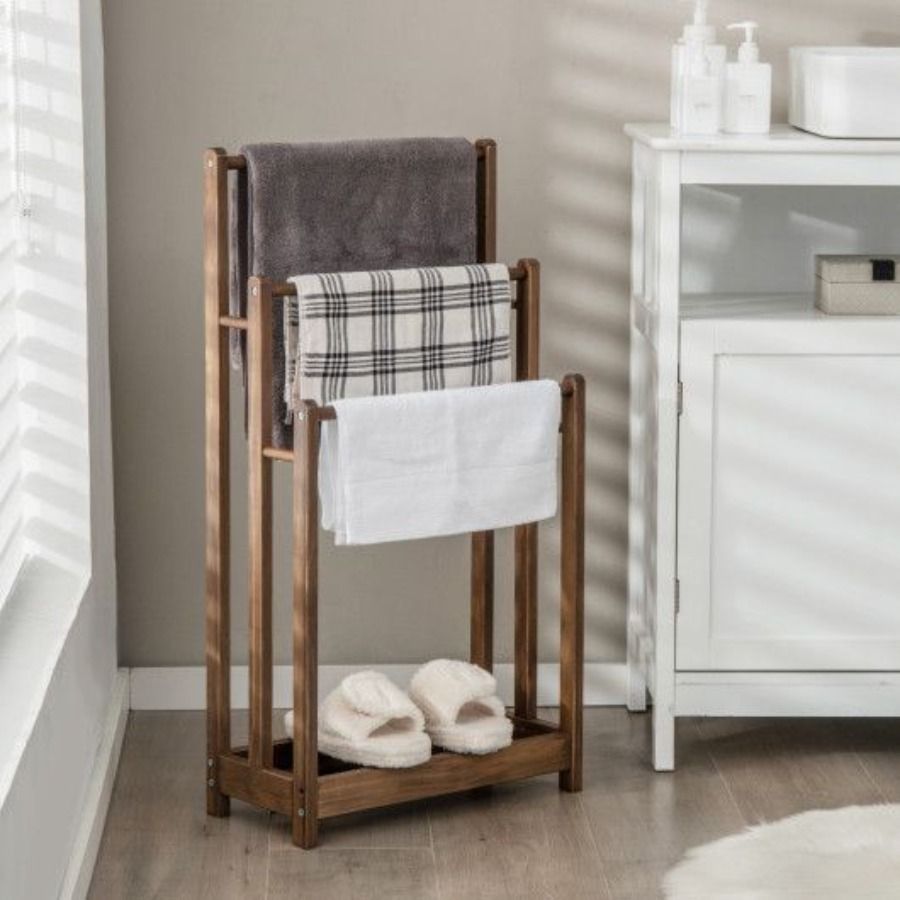 Stand Towel With Bm Freestanding Storage 3Bar Shelf Drying Rack Hand Towel_voghion.com