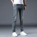 Men's clothing Four Seasons Jeans Men's Spring and Summer New Light Blue Scratched Personalized Small Leg Pants Slim Men's Pants_voghion.com