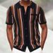 Men's Clothing new men's summer cardigan knitted t shirt short sleeve lapel stripe casual polo shirt male SY0110_voghion.com