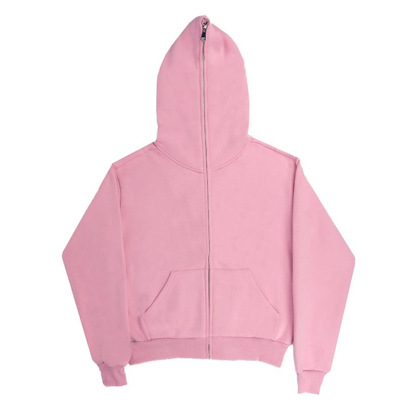 Solid color hoodie men's trendy brand loose round neck long sleeved autumn trend full zip cardigan_voghion.com
