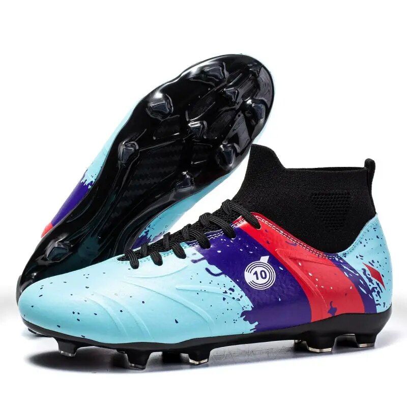 Men Soccer TF/AG High Ankle Long Spikes Outdoor Turf Indoor Sports Shoes Football Boots Ultralight Non-Slip Futsal_voghion.com