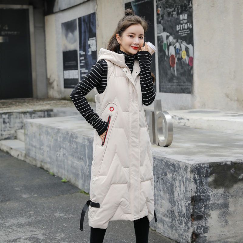 Damenbekleidung Lange Pufferweste für Damen mit Kapuze – Wintermode, gesteppte ärmellose Jacke für Freizeit- und Bürokleidung (Weiß/Grün/Schwarz, M-XXL)_voghion.com