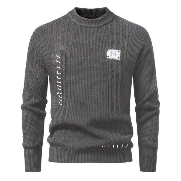 Men's Relaxed Fit Knit Sweater – Autumn Casual Pullover With Embroidered Badge & Ribbed Hem– Breathable Rabbit Wool Blend For Urban Layering (M-XXXL)_voghion.com