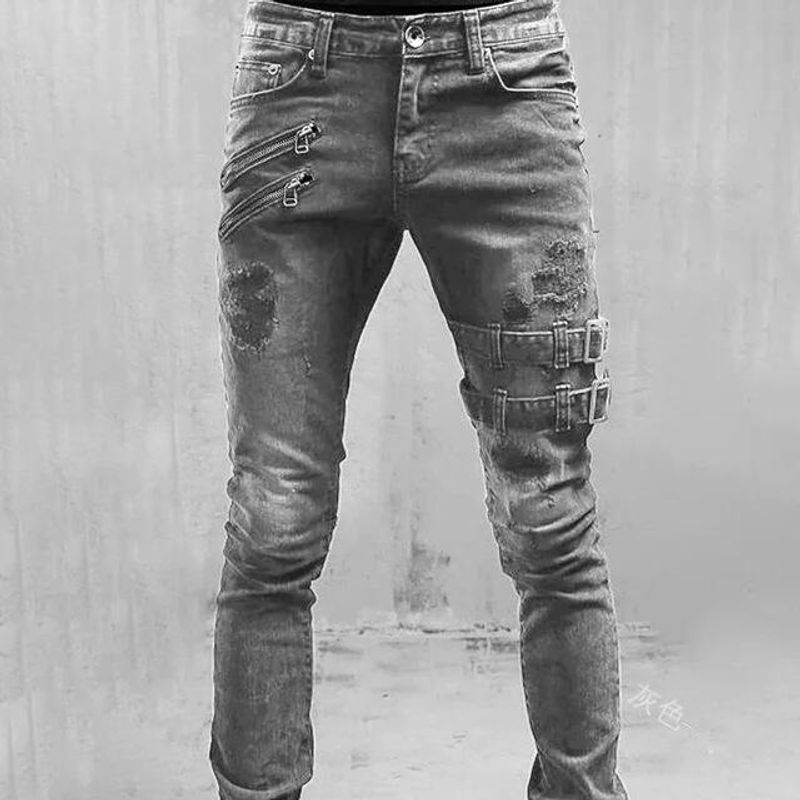 Men's Motorcycle Stretch Skinny Jeans_voghion.com
