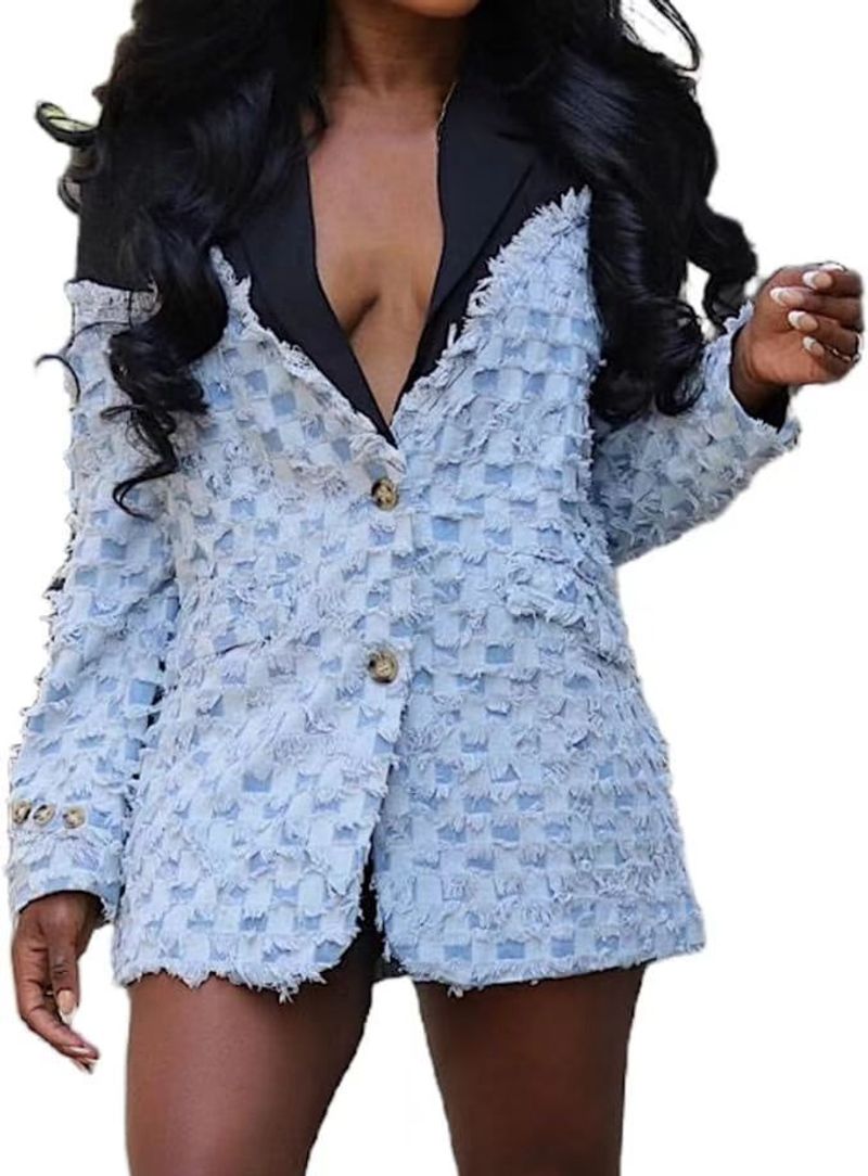 Giacca patchwork in jacquard a scacchiera da donna_voghion.com