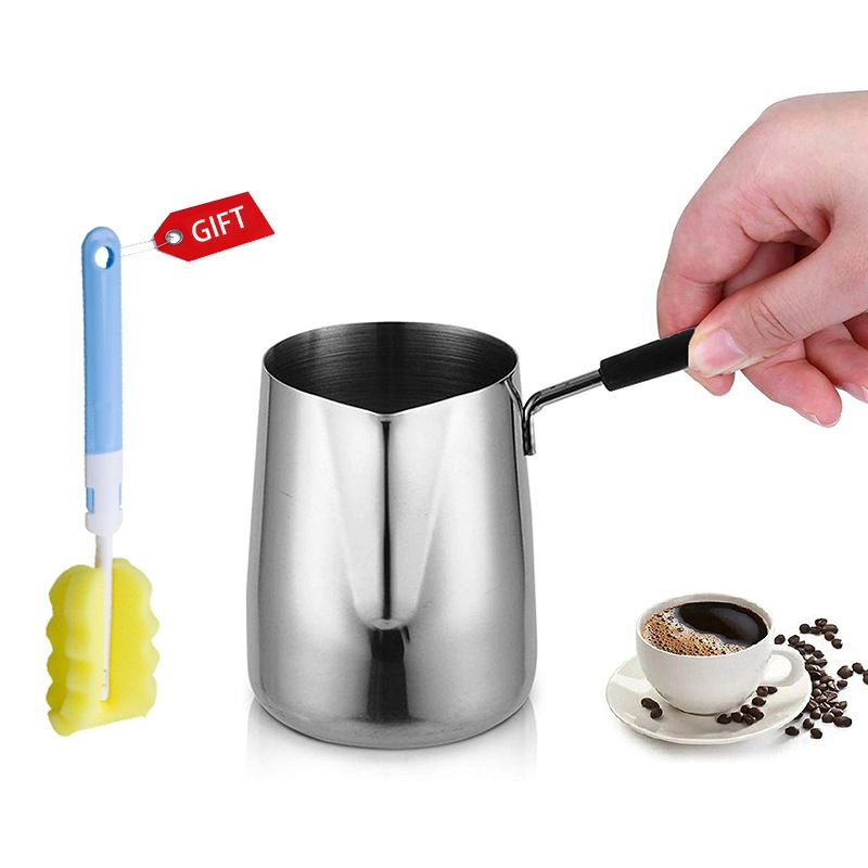 Mini Latte Art Pitcher With Scale, Stainless Steel Milk Frothing Butter Coffee Cup, Wax Melting Pot, Moka Pot_voghion.com