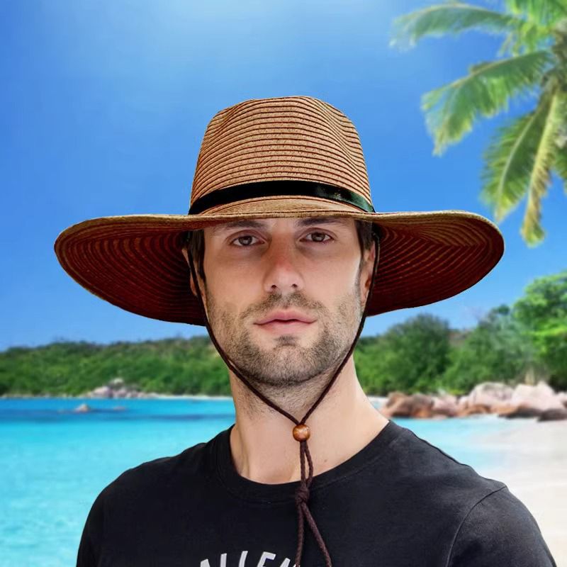 New Arrivals Summer foldable big head circumference beach large brim straw outdoor men's sun hat_voghion.com