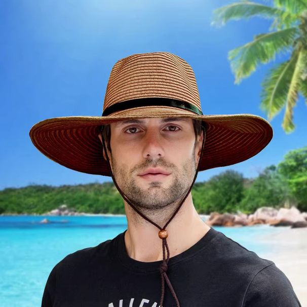 New Arrivals Summer foldable big head circumference beach large brim straw outdoor men's sun hat_voghion.com