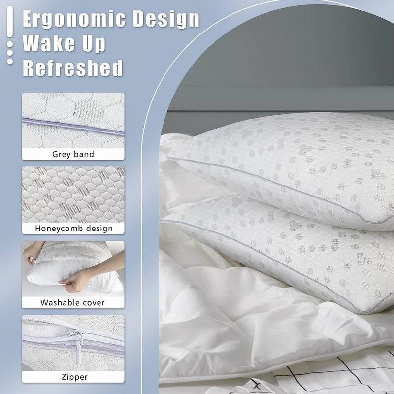 Lot de 2 oreillers lavables en mousse à mémoire de forme hachée_voghion.com