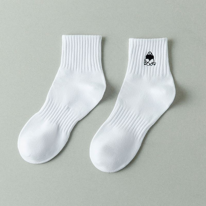 Calcetines transpirables blancos y negros con bordados para hombre, ideales para primavera y verano._voghion.com