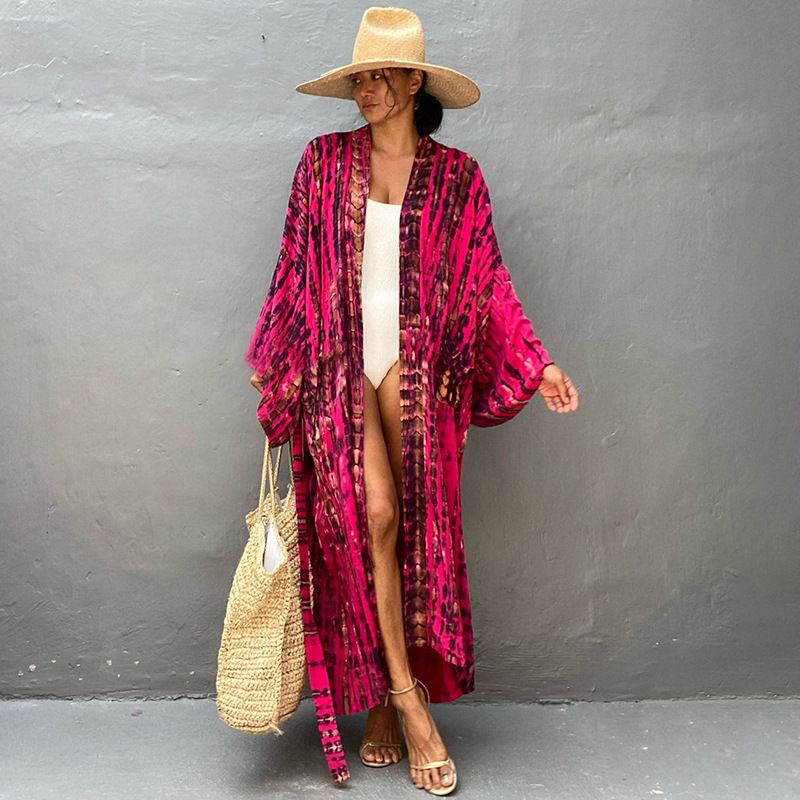 Sonnenschutz mit Batik-Print – Strand-Kimono-Bademode-Überzug mit UV-Schutz – Leichtes Sommerkleid aus Baumwolle für Damen – Einheitsgröße_voghion.com