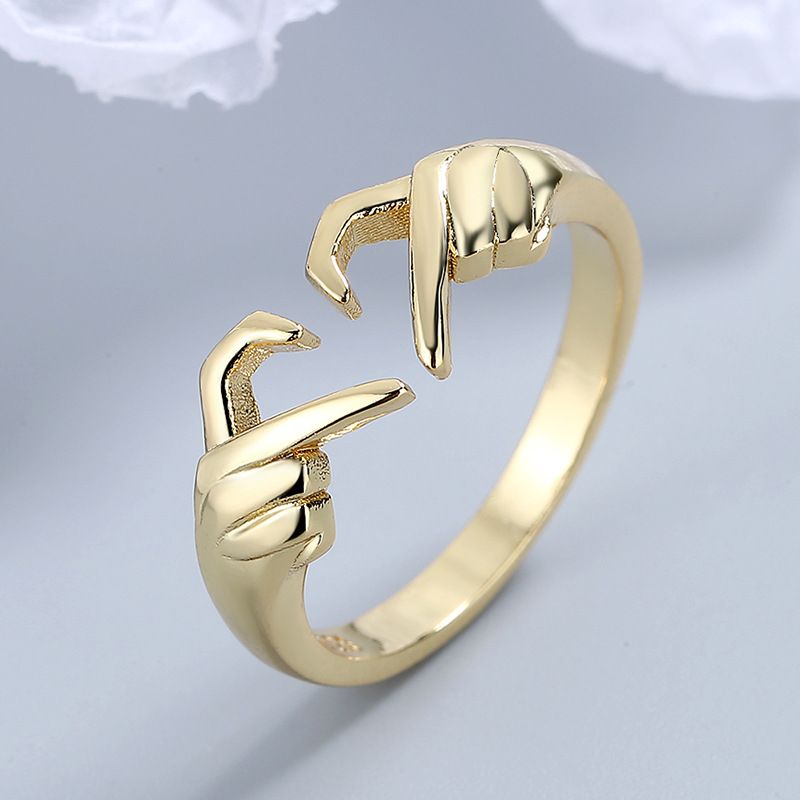 Carlisle Romantic Double Hand Geometric Palm Heart Gesture Couple Fashion Ring_voghion.com