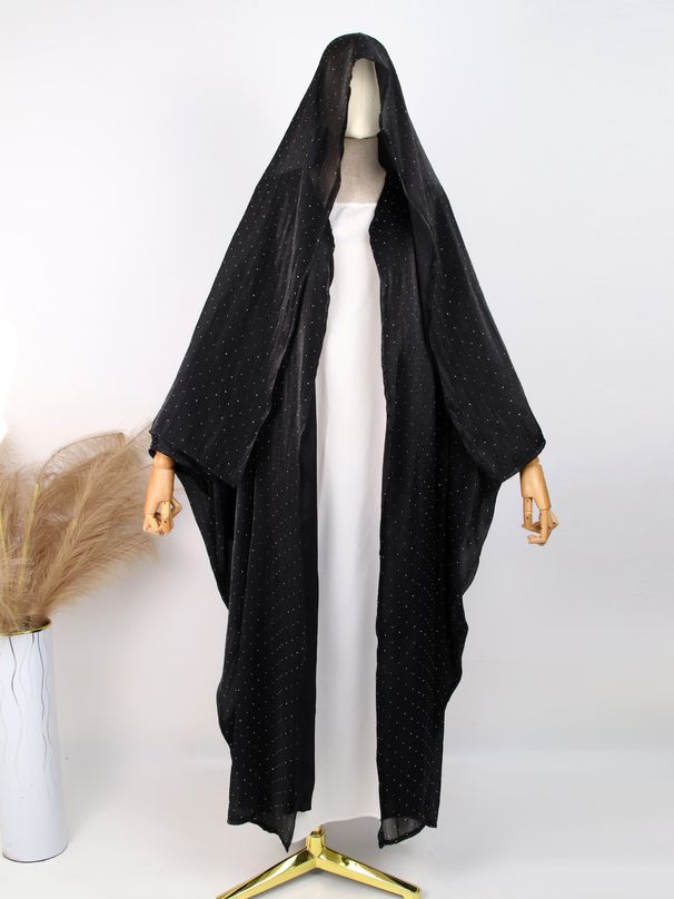 Luxuriöses, verziertes Abaya-Set für Damen – Dubai-inspirierter langärmliger Kaftan mit passendem Kopftuch_voghion.com