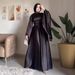 Women's Clothing Large Swing Sleeve Waist Slimming Solid Color Long Sleeve Design Dress_voghion.com