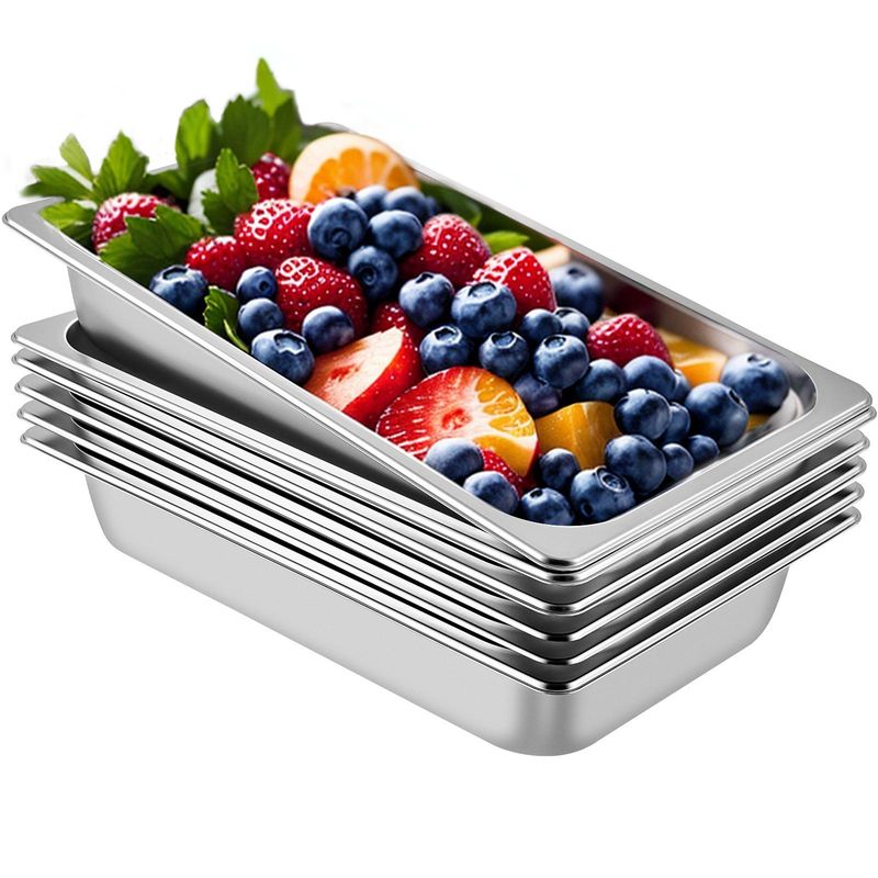VEVOR 6 Pack Steam Table Pans 20.9 X 12.8 X 3.9 Inch Deep Steam Table Pan Full Size 13L Deep Food Container Stainless Steel Oven Tray Hotel Pans Anti-Jam Steam Table Food Pan_voghion.com