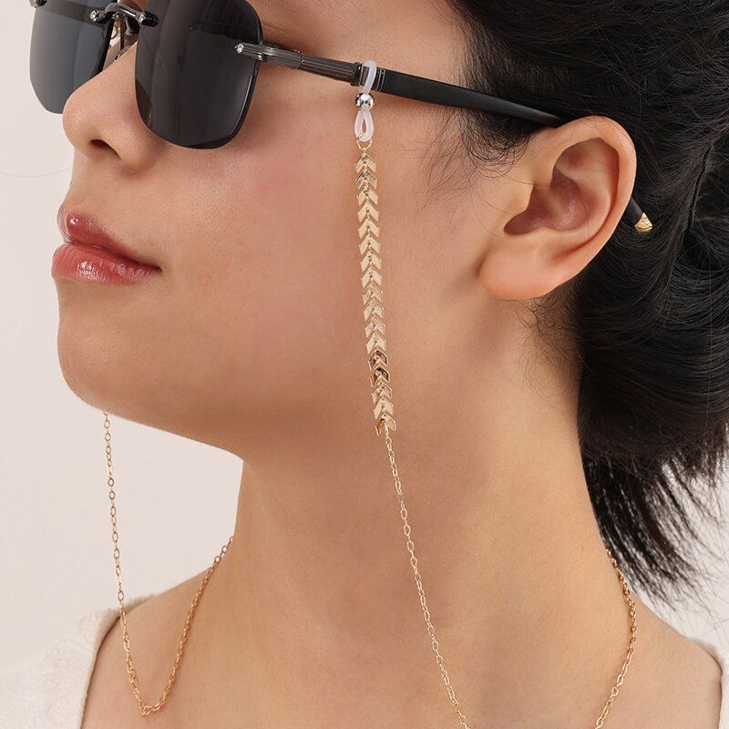 Mode metalen bril eenvoudige bladvorm antislip dames high-end persoonlijkheid masker ketting accessoire_voghion.com