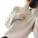 【 Cashmere Family】 Maglione autunnale e invernale a collo alto corto in lana da donna con strato interno spesso_voghion.com