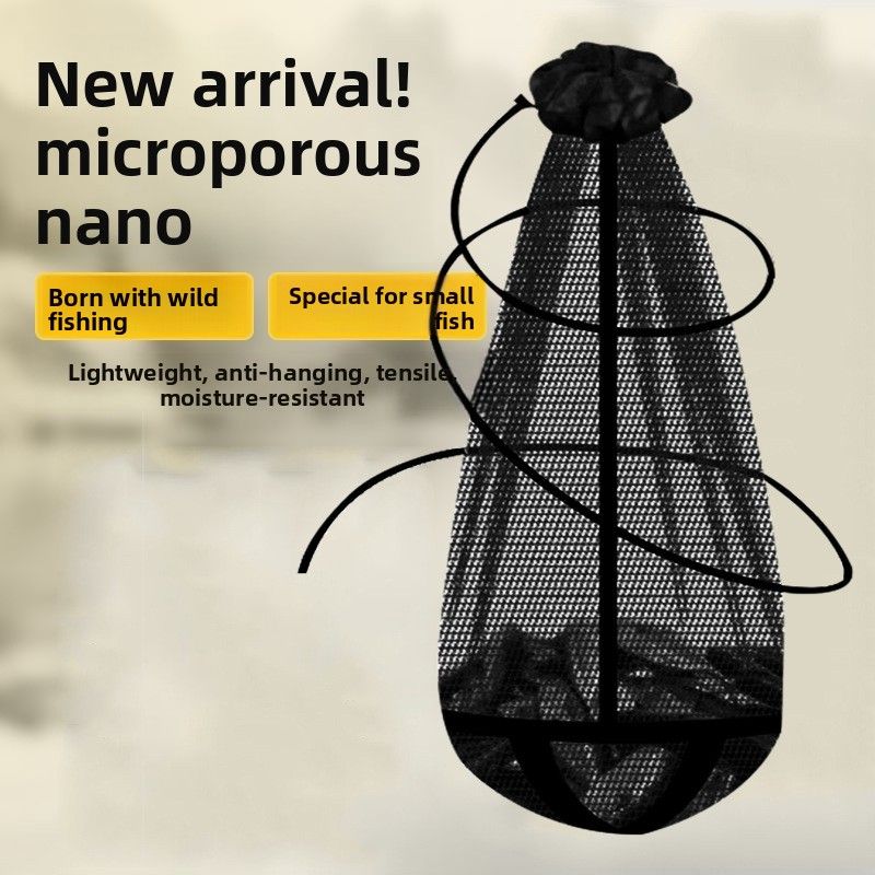 Tragbare, faltbare, dicke Netztasche für kleine Fische, zum Schutz von Wildfischen, schnelltrocknende Stream-Tasche mit Kordelzug_voghion.com