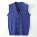 Gilet simple boutonnage bleu marine uni en laine, sans col, décontracté, ajusté, sans capuche, régulier, collection automne-hiver_voghion.com