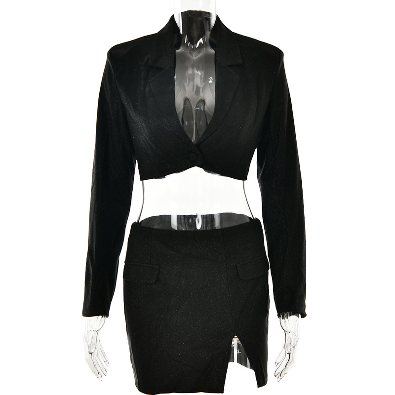 Camicetta di seta brillante da donna, vestito con gonna sottile, temperamento sexy, in due pezzi_voghion.com