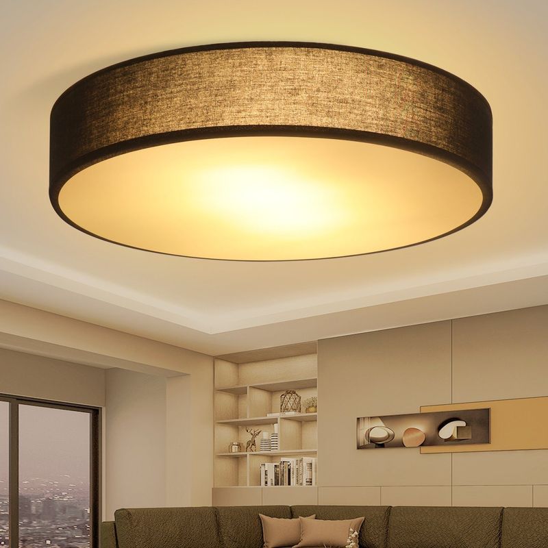 Deckenlampe 1 Flammig Deckenleuchte Weiß Rund - E27 Wohnzimmerlampe 30CM Moderne Schlafzimmerlampe Mit Stoffschirm Für Wohnzimmer Küche Flur_voghion.com