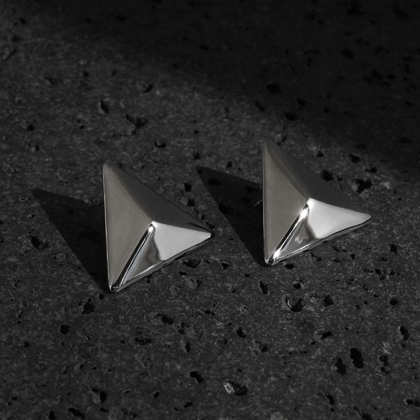 INS Retro Plated Titanium Steel Polished Three Dimensional Triangle Earrings_voghion.com