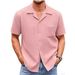New Products Men's Summer Suit Collar Solid Color Short Sleeved Waffle Men's Shirt_voghion.com