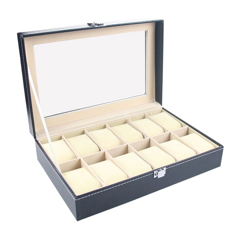 Qianbihe Watch Box Large Capacity Water-proof Anti-dust 12 Slots Exquisite Watch Storage Case for Office-1_voghion.com