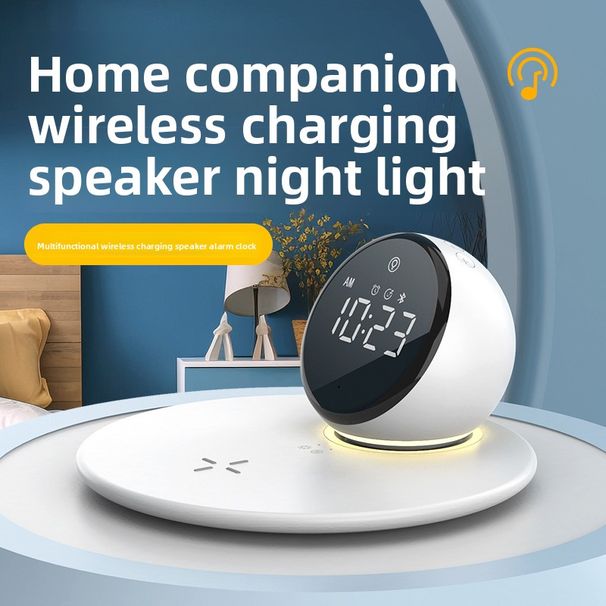Selrans Schnelluhr-Bluetooth-Lautsprecher mit Nachtlicht, 2-in-1-Funktion, kabelloses Laden, multifunktionale Schreibtischlampe_voghion.com