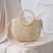 Beach Handwoven Simple Style Handbag Half-Round Straw Women's Tote Bag_voghion.com